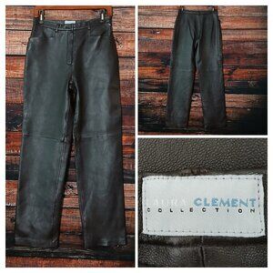 NWOT Laura Clement Leather Pants Size 8 Real Sheep Skin Nappa Dark Brown